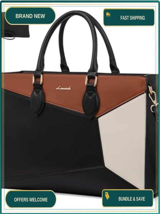 Other - Waterproof PU Leather Laptop Tote Bag Fits 15.6in, Work Shoulder Handbag with